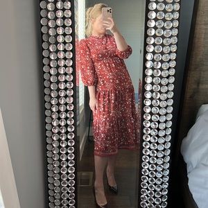 Burnt Orange Floral Midi Dress